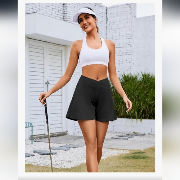 Womens Crossover Athletic Tennis Skort with Pockets: Butterfly High Waisted - Picture 8 of 9